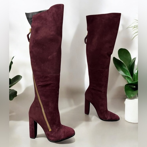 Donna Karan Ariela burgundy suede above knee high boots women's size 8.5 - Picture 1 of 15